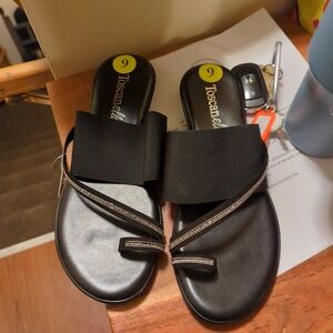 Toscanella Black Sandals with Rhinestone Straps